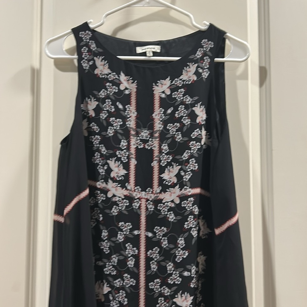 Like New Max Studio Floral A-Line Sleeveless lined Scarf Dress roundneck size S